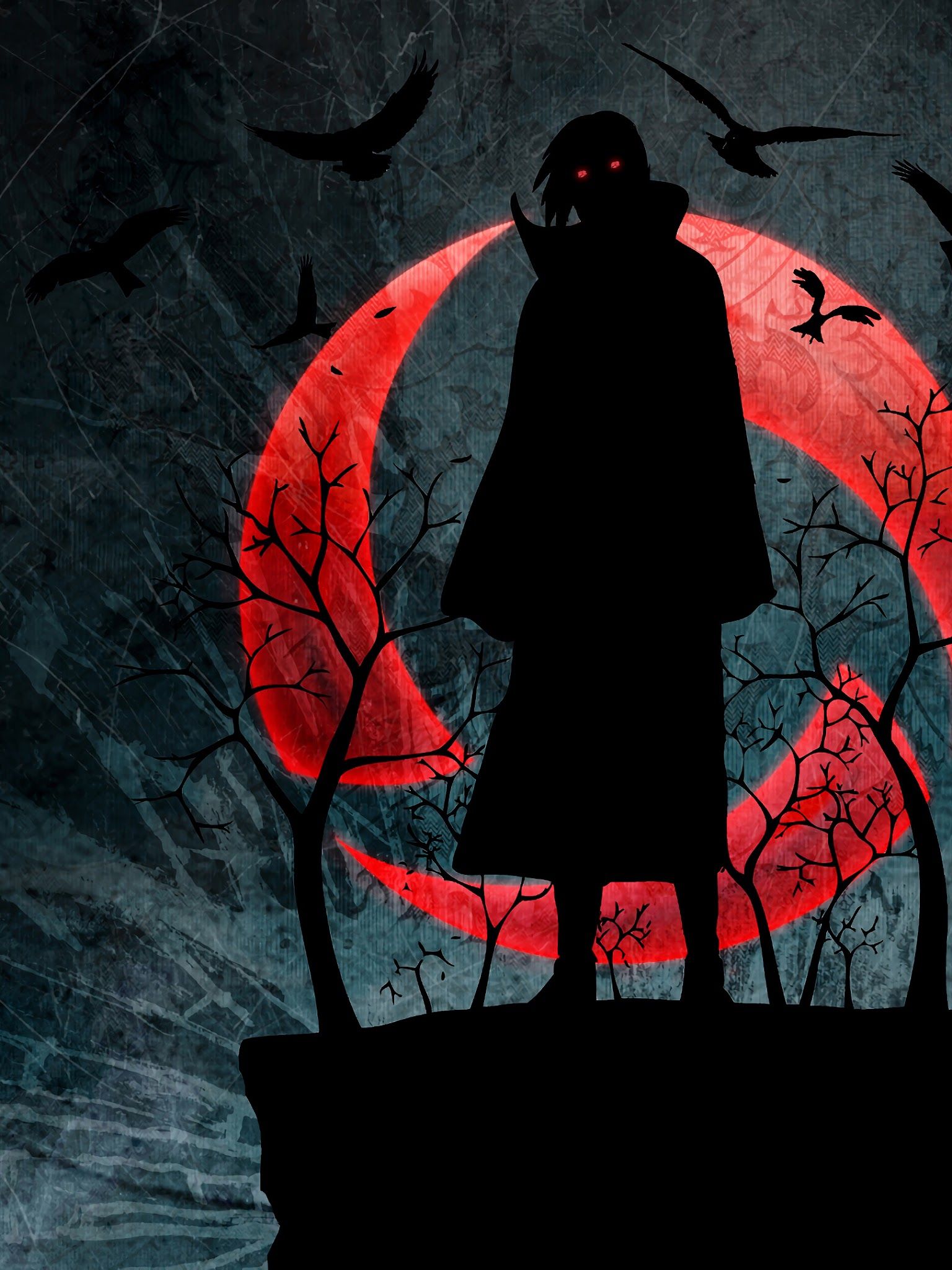 Itachi silhouette luna rossa, Naruto, 1536x2048 Verticale, Mobile