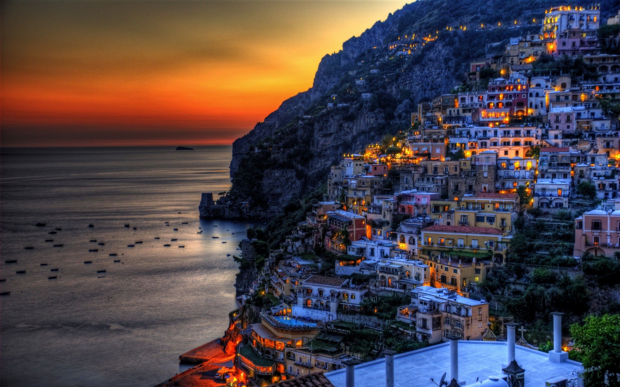 Positano tramonto costiera amalfitana, 2560x1600 2K, PC