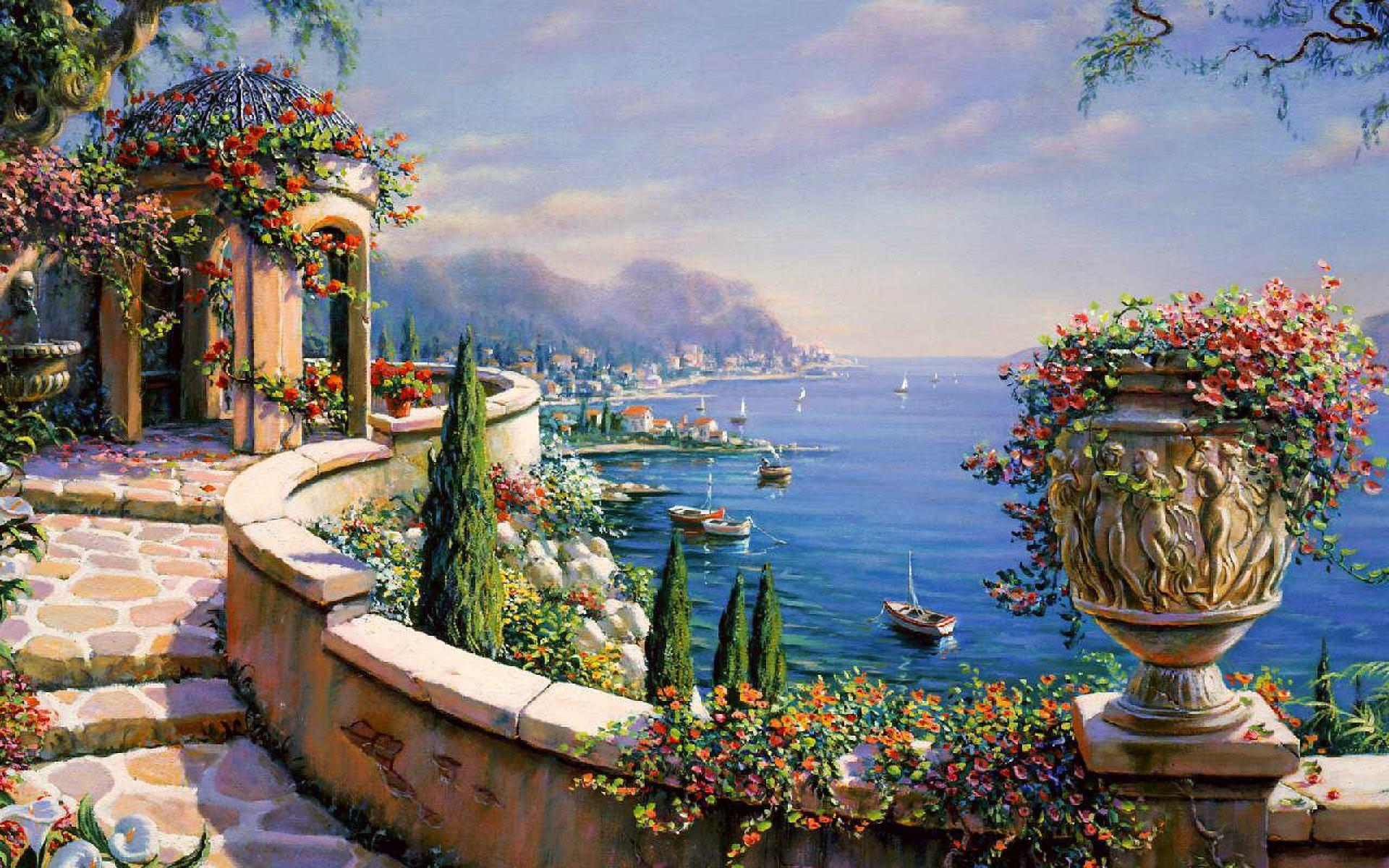 Terrazza fiorita costa italiana, 1920x1200 Full HD+ WUXGA, PC