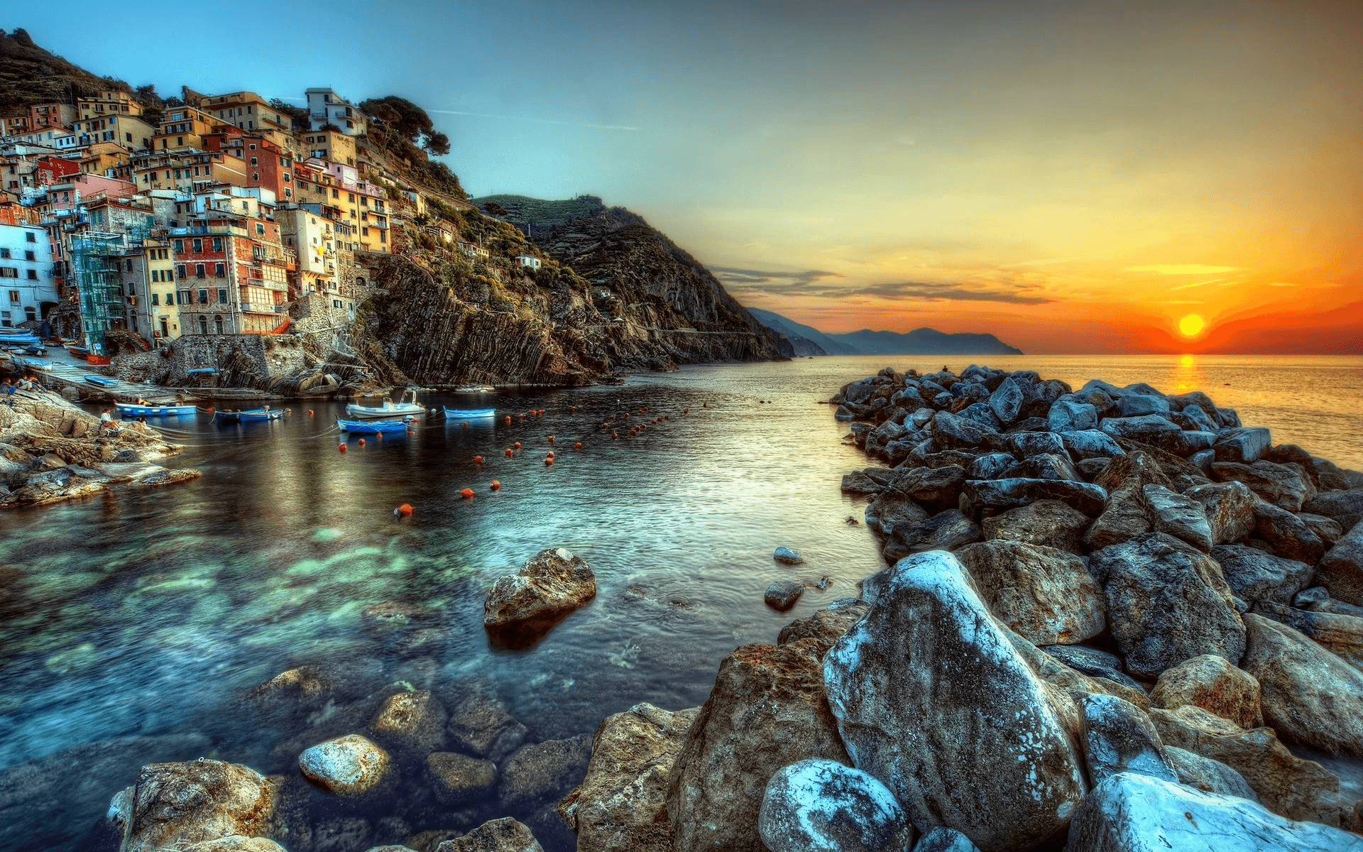 Riomaggiore Cinque Terre tramonto, 1920x1200 Full HD+, Desktop