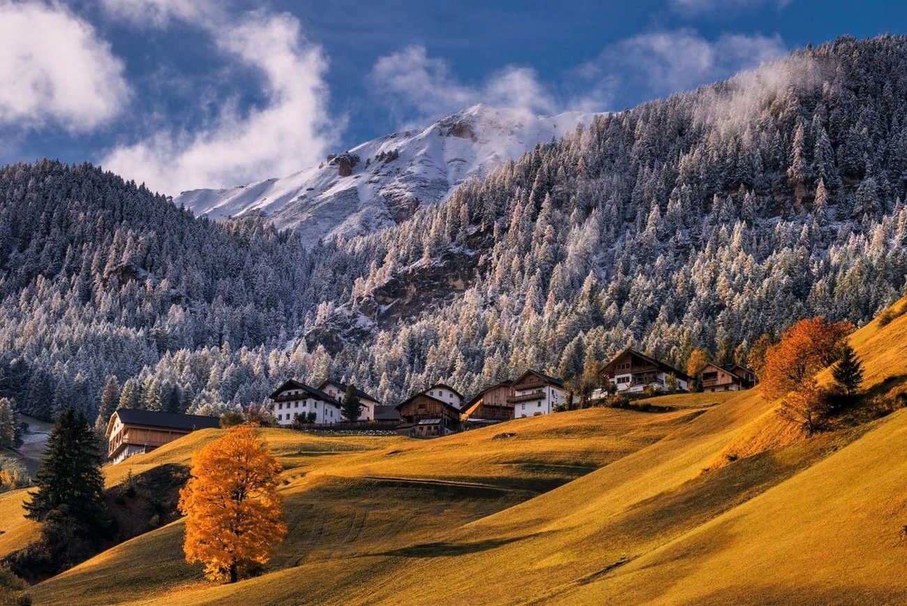 Villaggio alpino autunnale montagne, 1300x868 HD, Desktop
