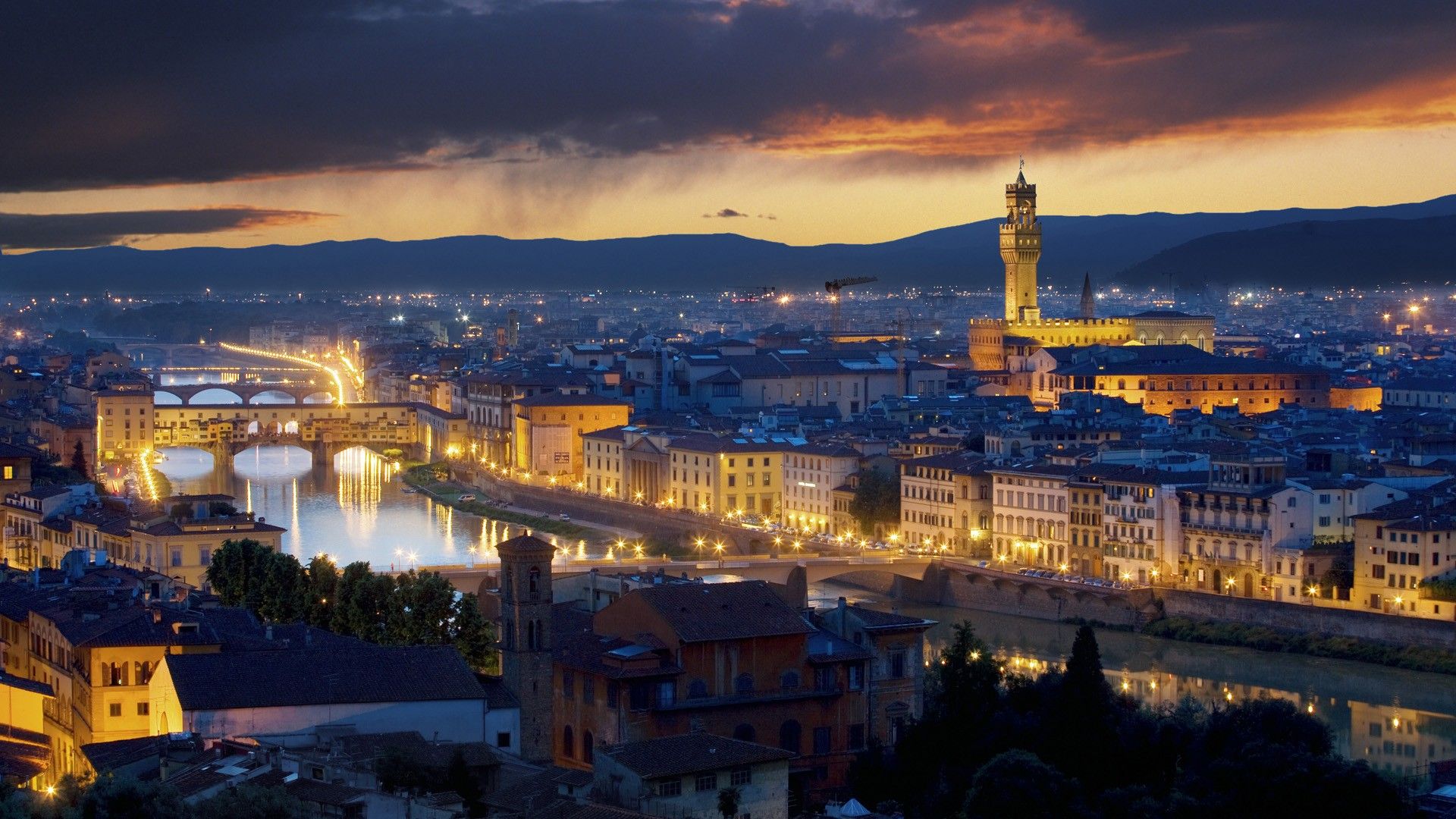Firenze vista notturna panorama, 1920x1080 1080p, Desktop