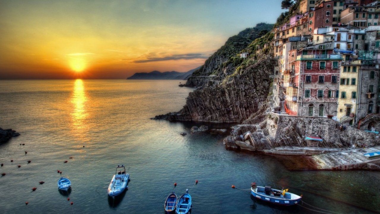 Cinque Terre tramonto mare, 1280x720 720p, PC