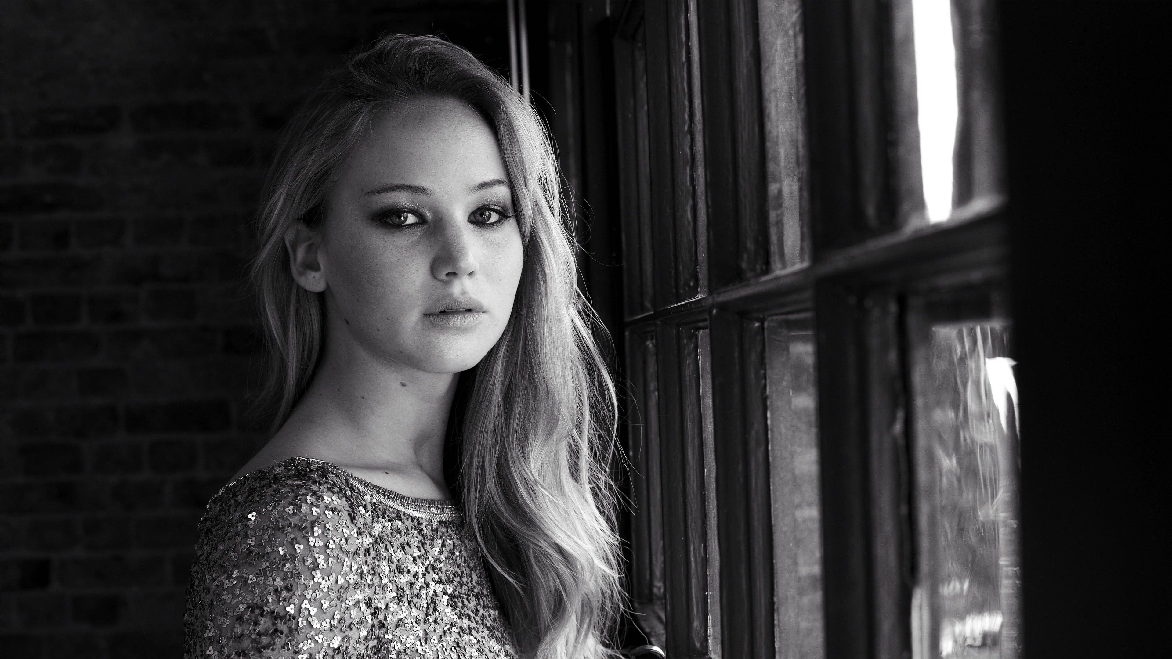 Jennifer Lawrence ritratto bianco e nero, 3840x2160 UHD, PC 4K
