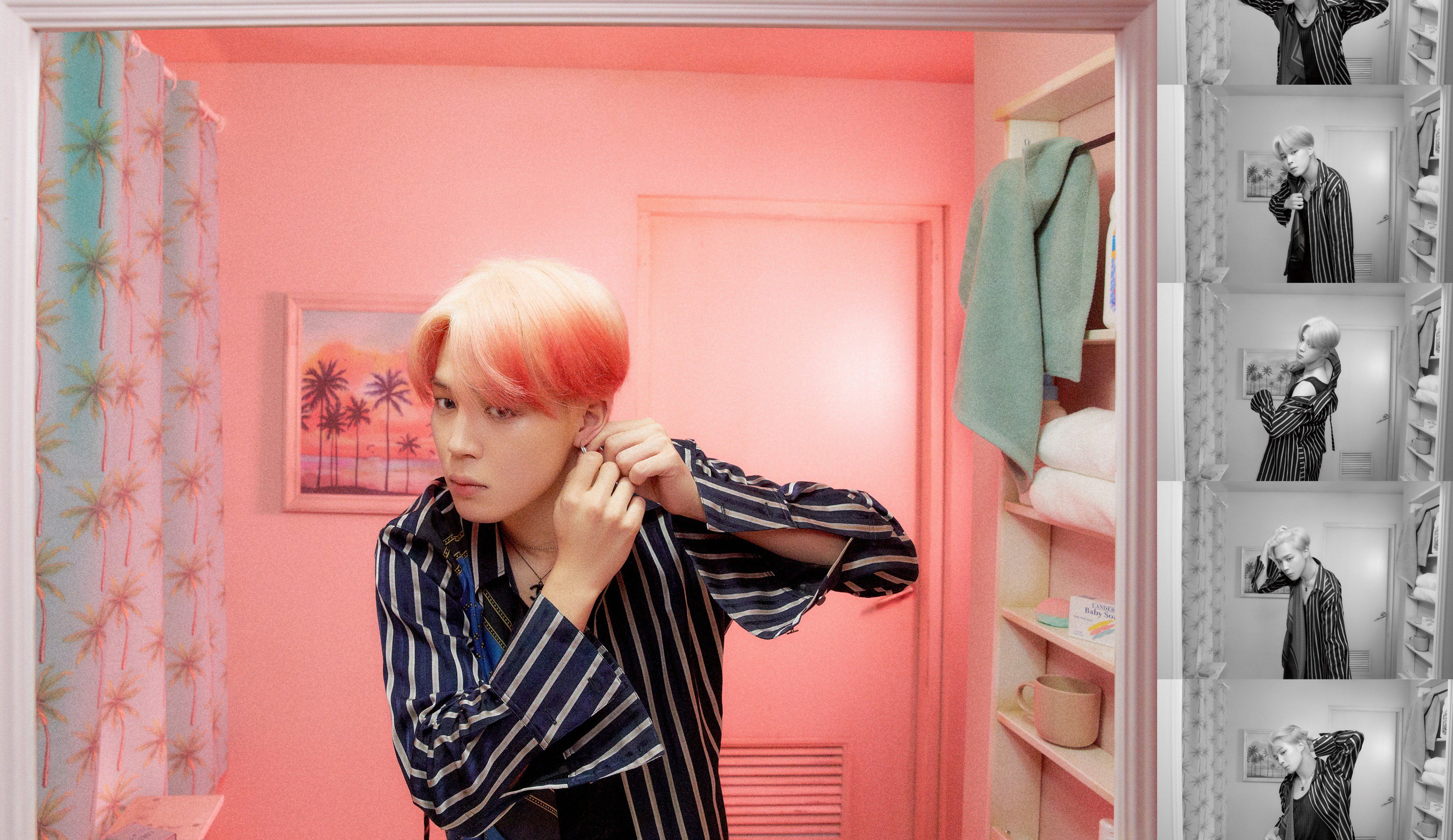 Jimin capelli rosa specchio, 4096x2369 Ultra HD, PC