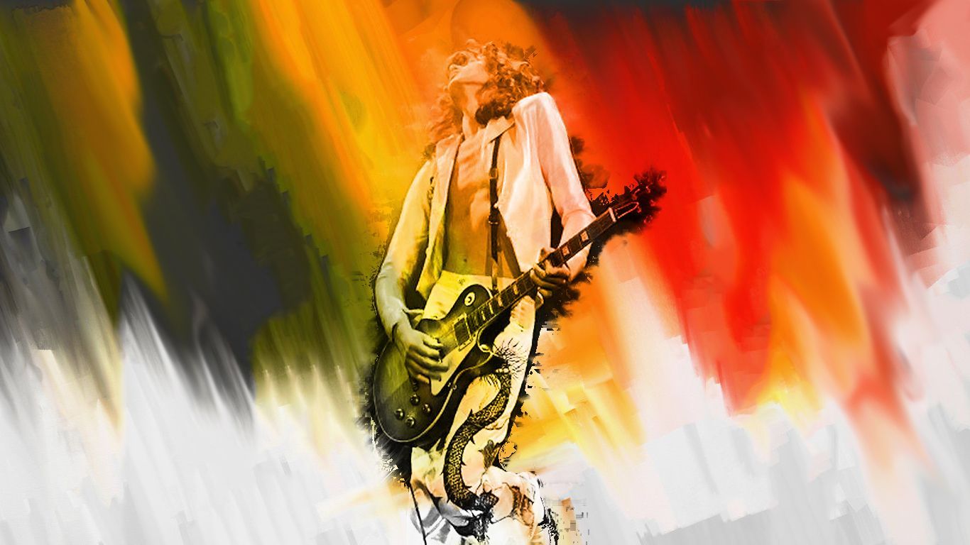 Jimmy Page chitarra dipinto astratto, 1366x768 720p, PC