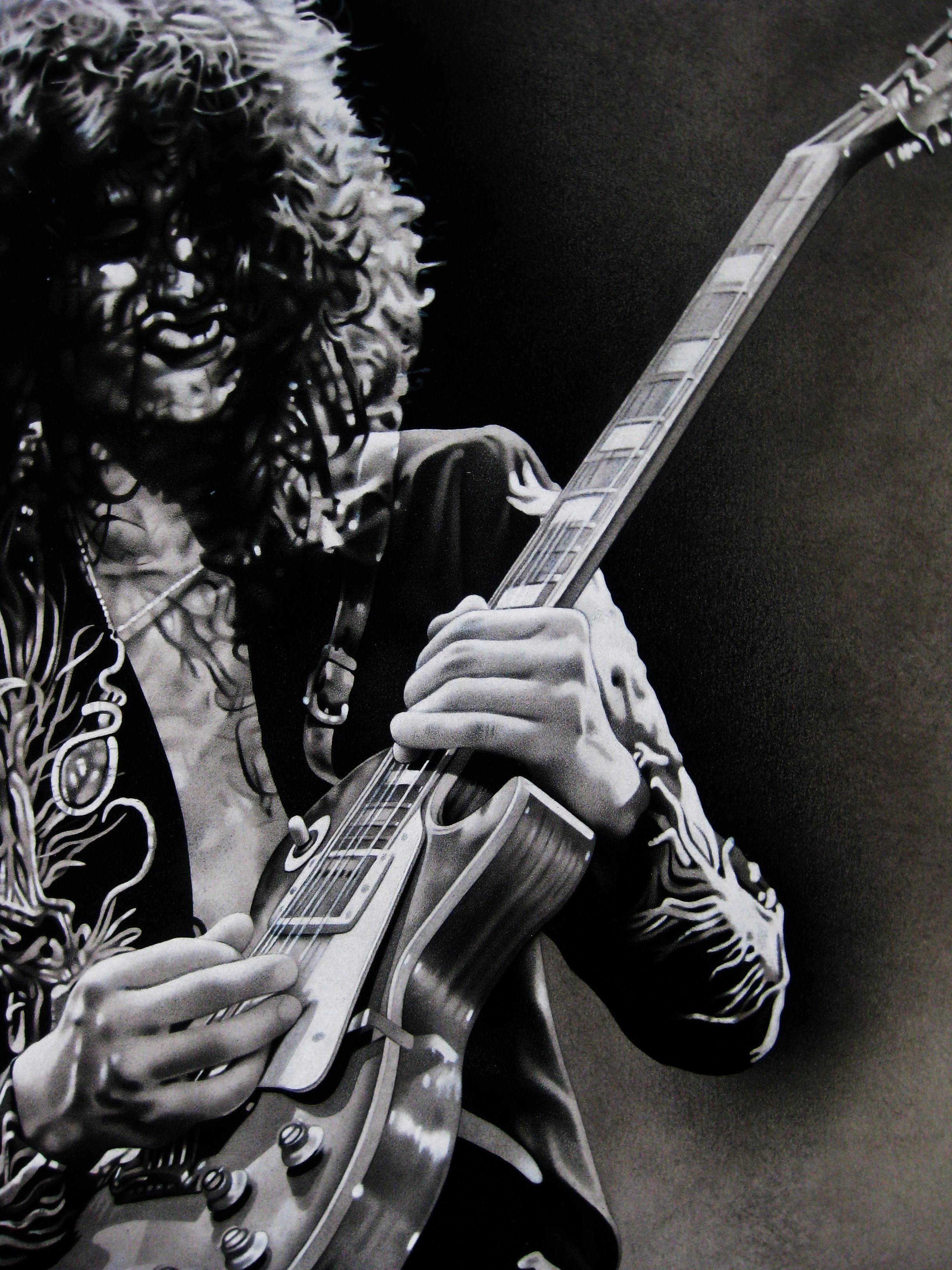 Jimmy Page con chitarra, bianco e nero, Led Zeppelin, 2448x3264 Verticale, Telefono