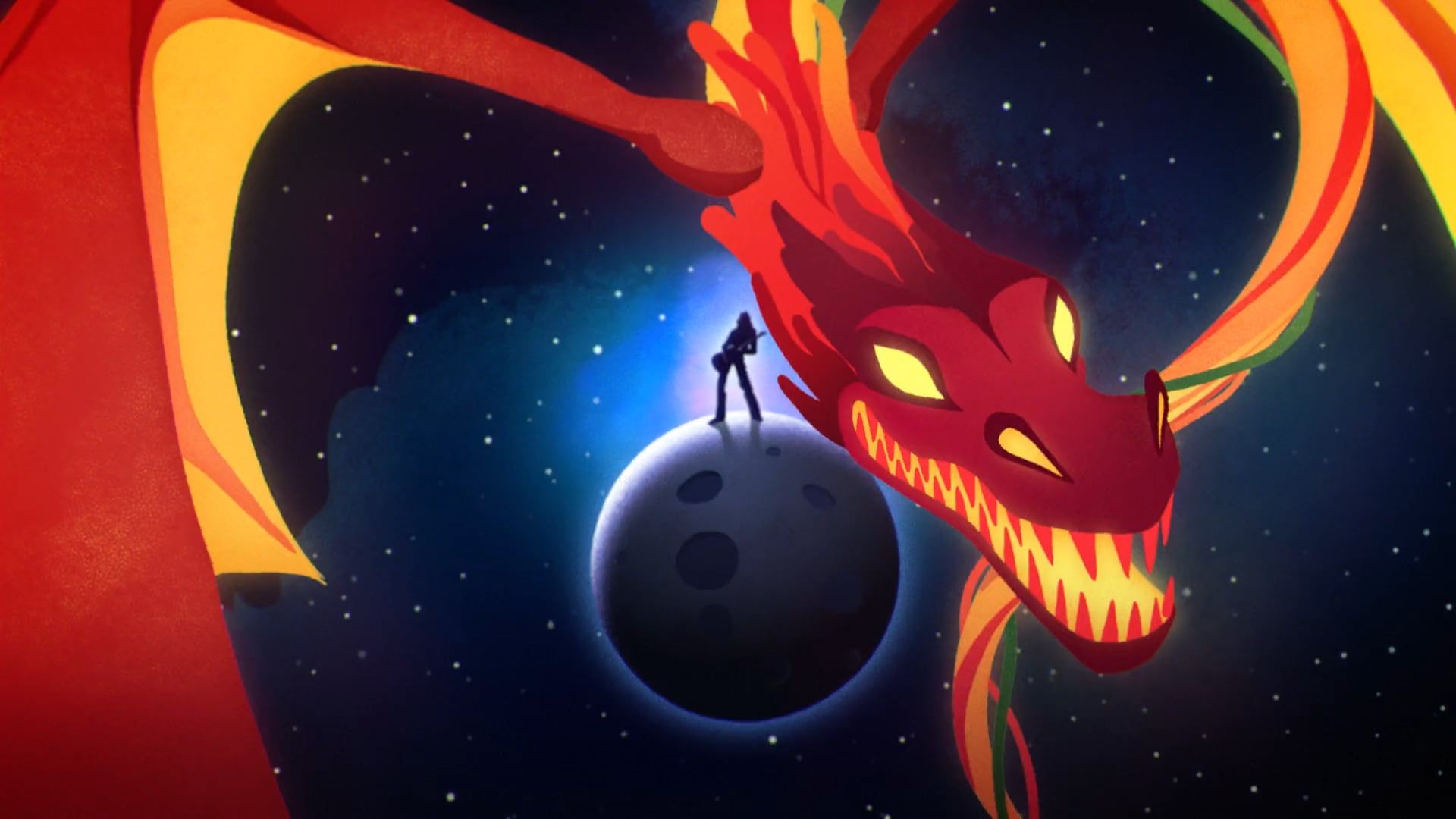 Drago rosso animato spazio, 1920x1080 Full HD, PC Desktop