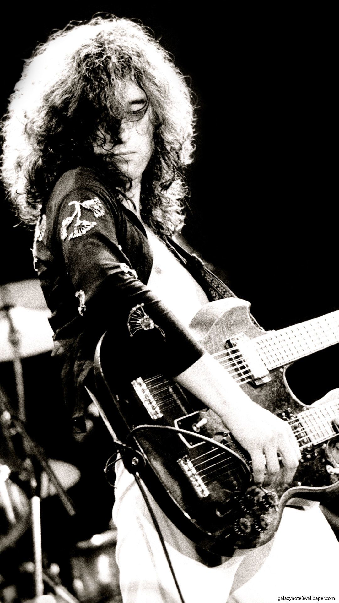 Jimmy Page con chitarra bianco/nero, 1080x1920 Verticale, Telefono