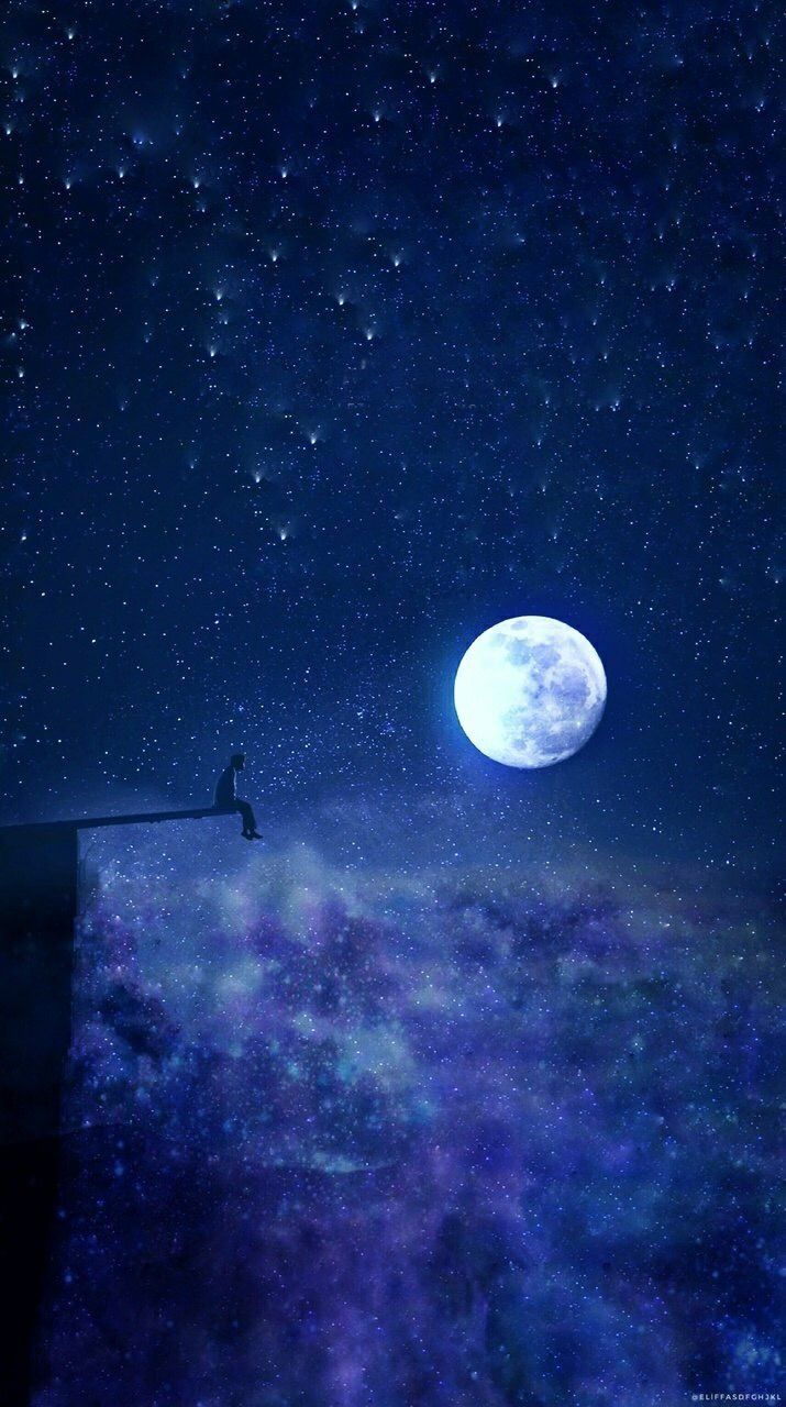 Persona seduta luna notte, 715x1280 Full HD Verticale, Smartphone