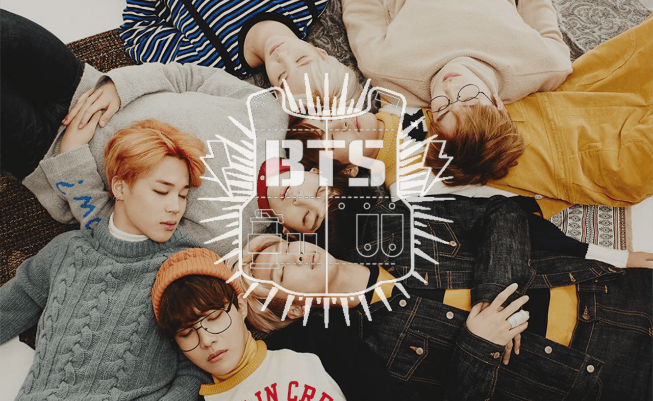 BTS membri sdraiati logo, 1280x787 HD, Desktop