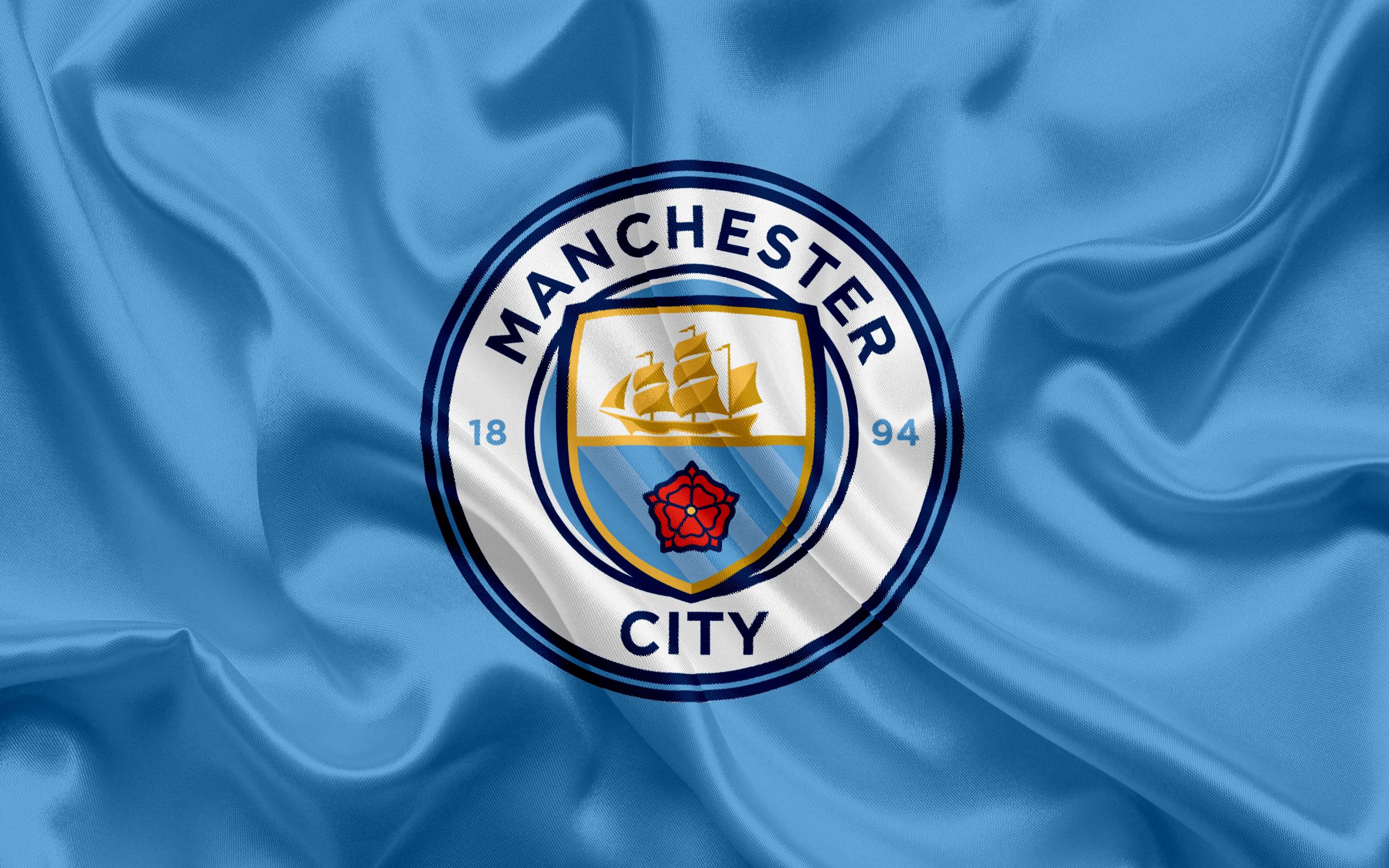 Logo Manchester City su seta, Premier League, 2560x1600 2K+, Laptop