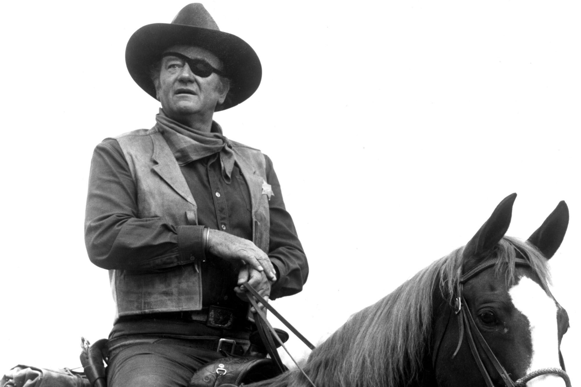 John Wayne a cavallo bianco e nero, 2000x1334 alta risoluzione, Desktop