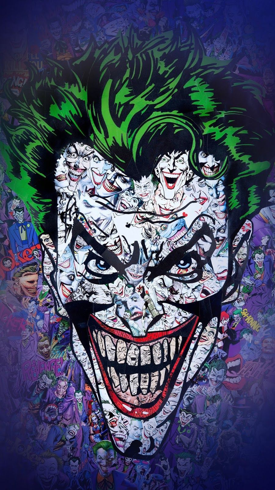 Joker viso fumetto collage, 900x1600 Full HD Verticale, iPhone