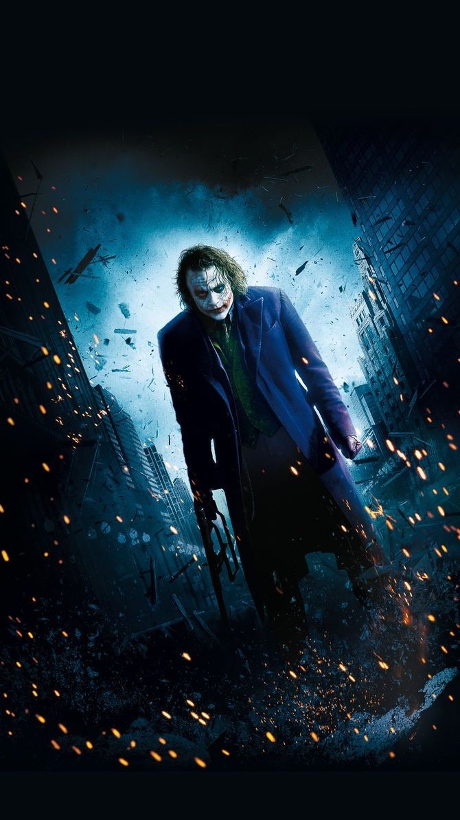 Joker Dark Knight scena urbana, 670x1192 Verticale, iPhone Pro