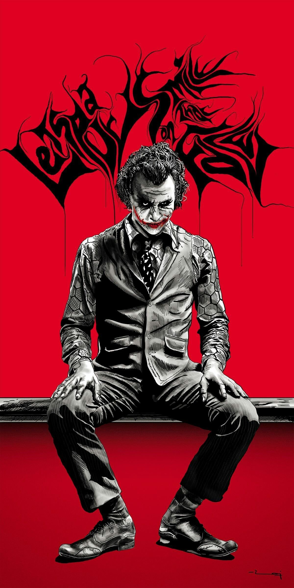 Joker seduto sfondo rosso, 1200x2400 Verticale, iPhone Plus