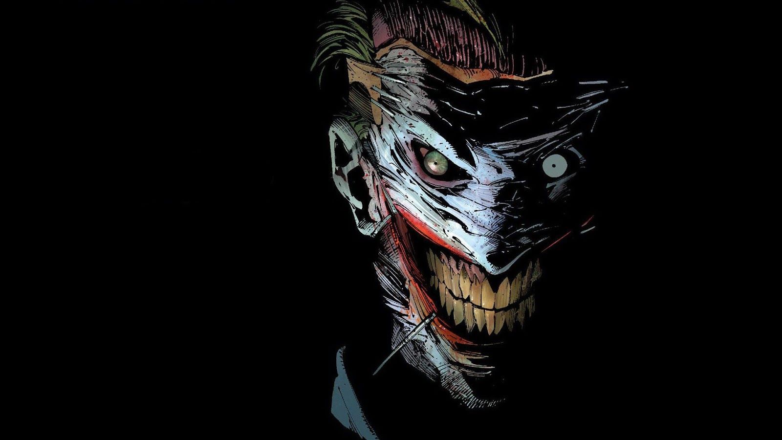 Joker viso su sfondo nero, 1600x900 900p, Desktop
