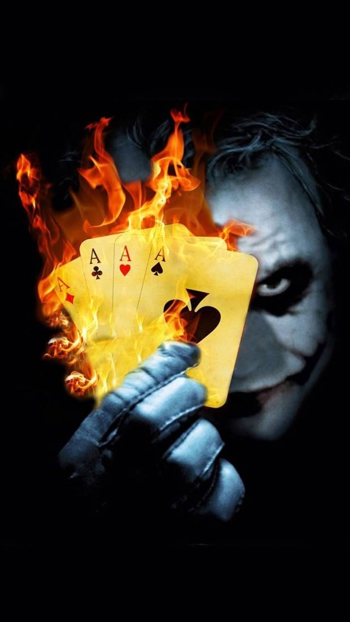 Joker con carte da poker in fiamme, 720x1280 Verticale, Telefono