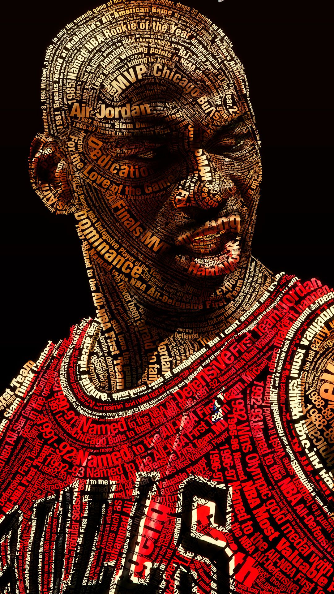 Michael Jordan ritratto tipografico, numero 23, 1080x1920 Full HD Verticale, Smartphone