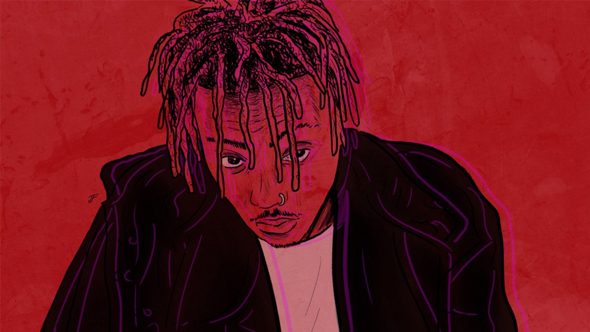 Juice WRLD illustrazione sfondo rosso, rapper, 1200x675 HD, Desktop