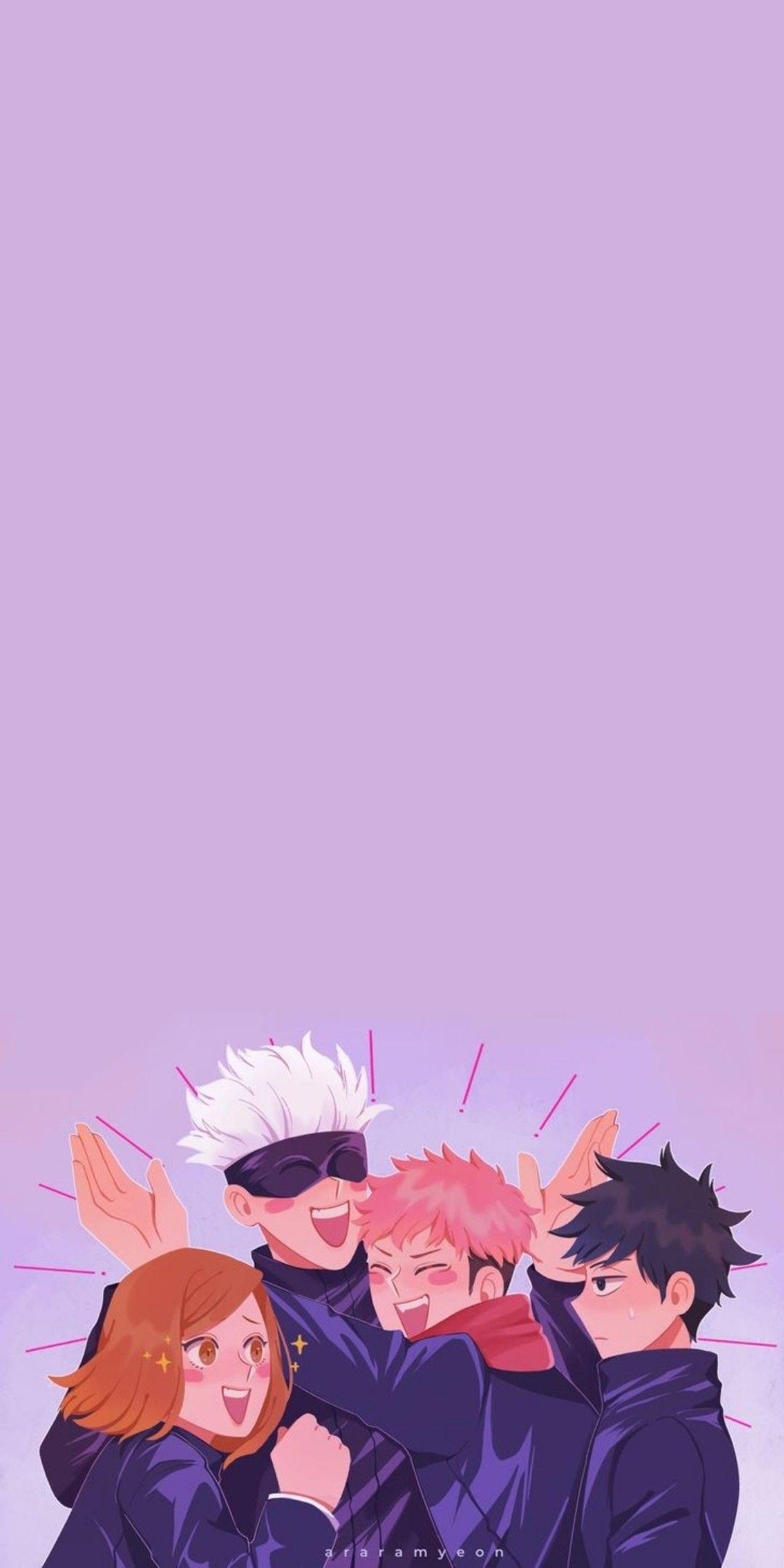 Personaggi Jujutsu Kaisen sfondo viola, anime, 1080x2160 Verticale, Telefono