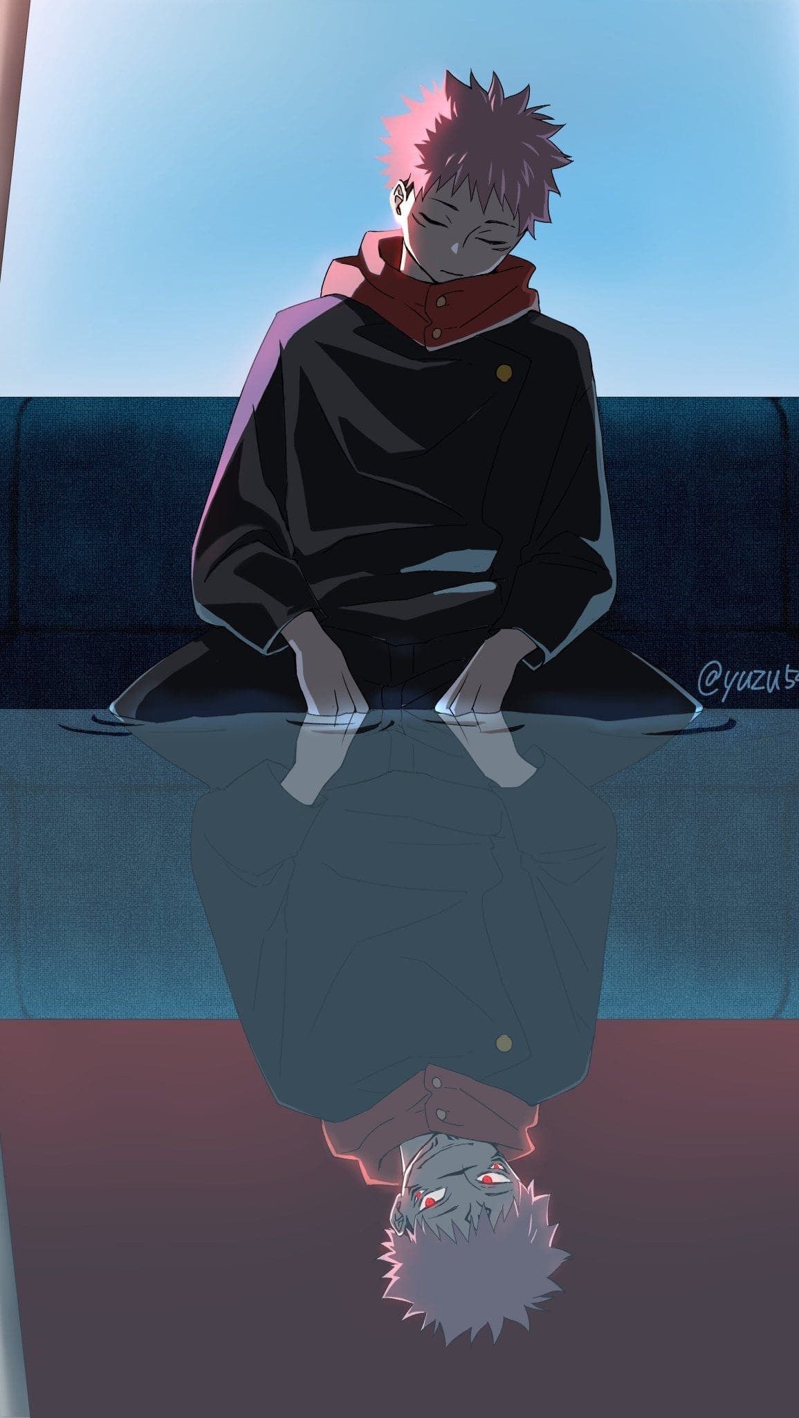 Yuji Itadori Jujutsu Kaisen riflesso, 1155x2048 Full HD Verticale, Google Pixel