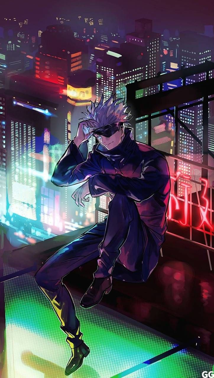 Gojo Satoru, Jujutsu Kaisen, città notturna, 724x1280 Verticale, Telefono