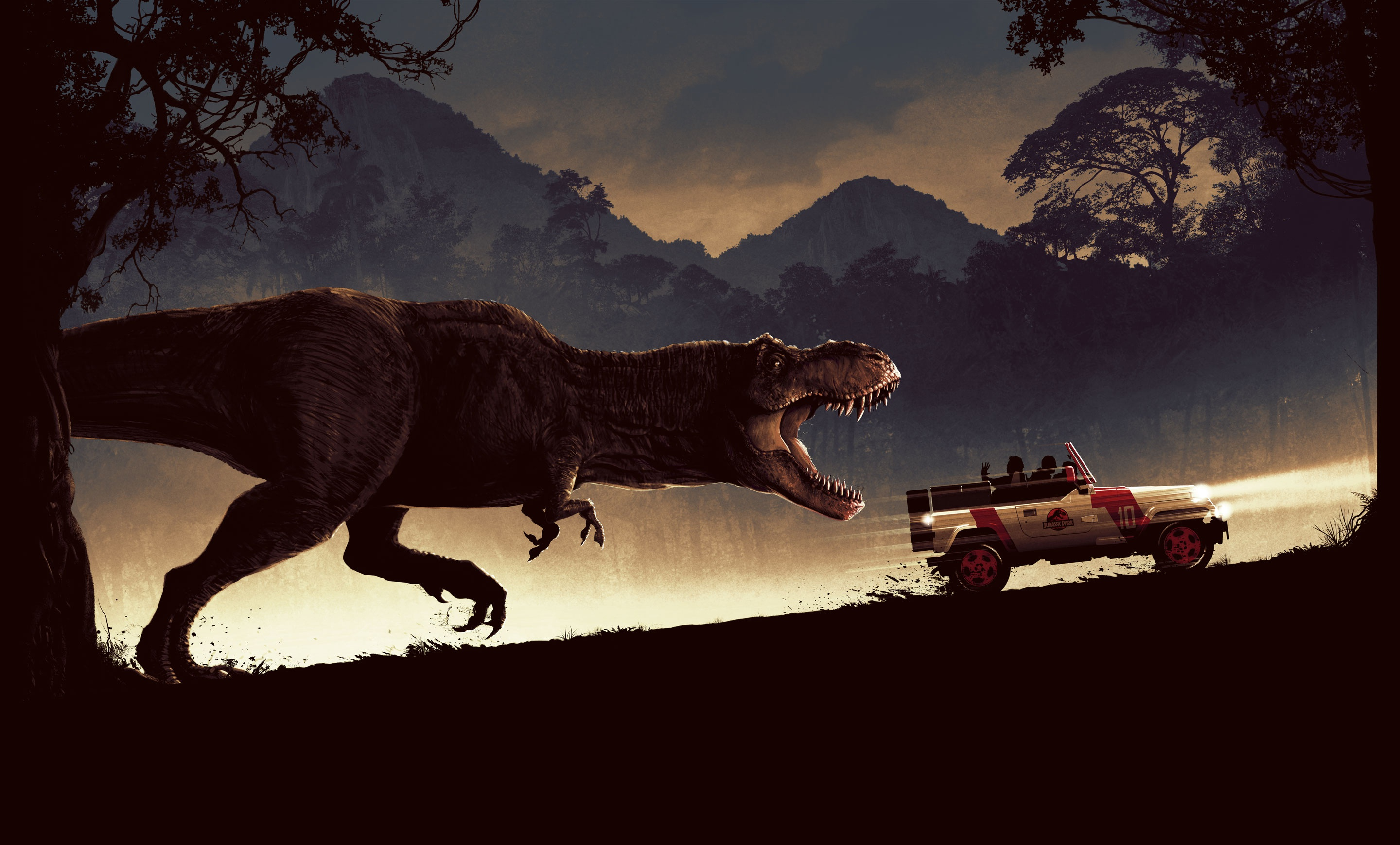 T-Rex jeep Jurassic Park, 2880x1740 2K+, Desktop
