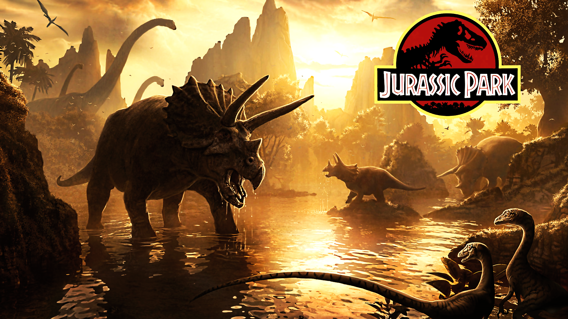 Jurassic Park dinosauri tramonto, 1920x1080 Full HD 1080p, Desktop