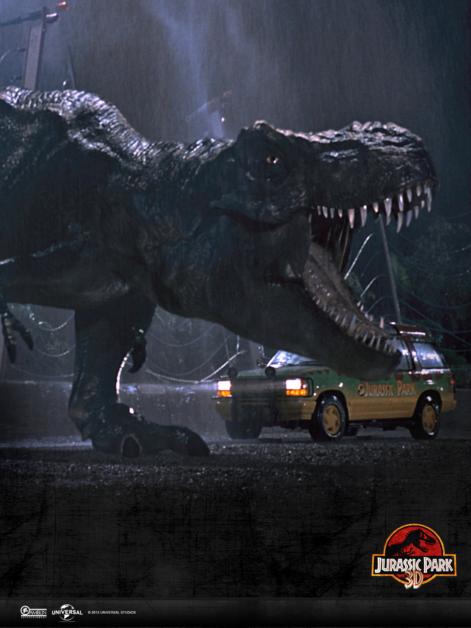 T-Rex e jeep, Jurassic Park, 1536x2048 Verticale, Telefono