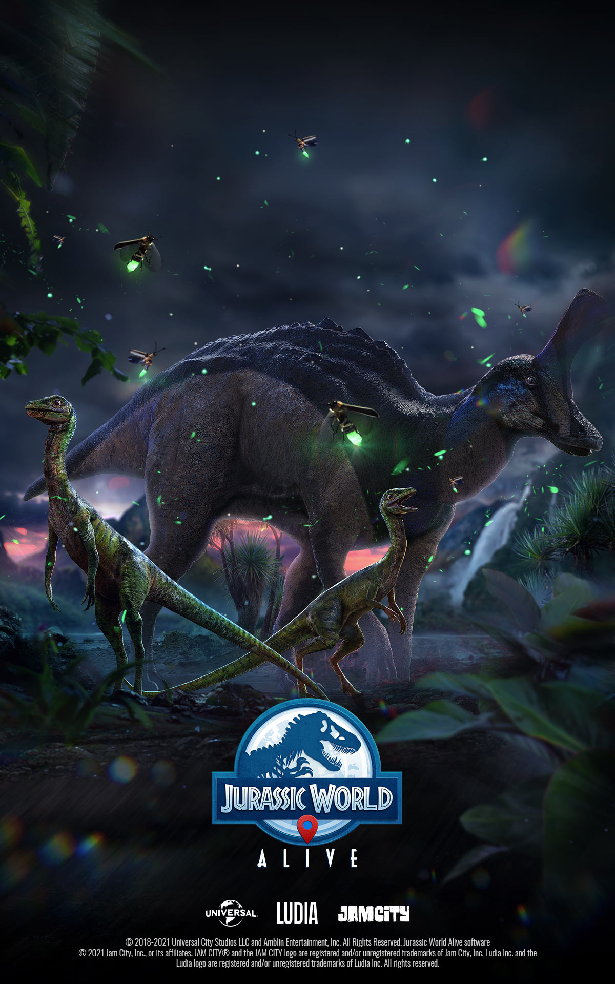 Jurassic World Alive dinosauri notte, 1200x1920 Verticale, Mobile