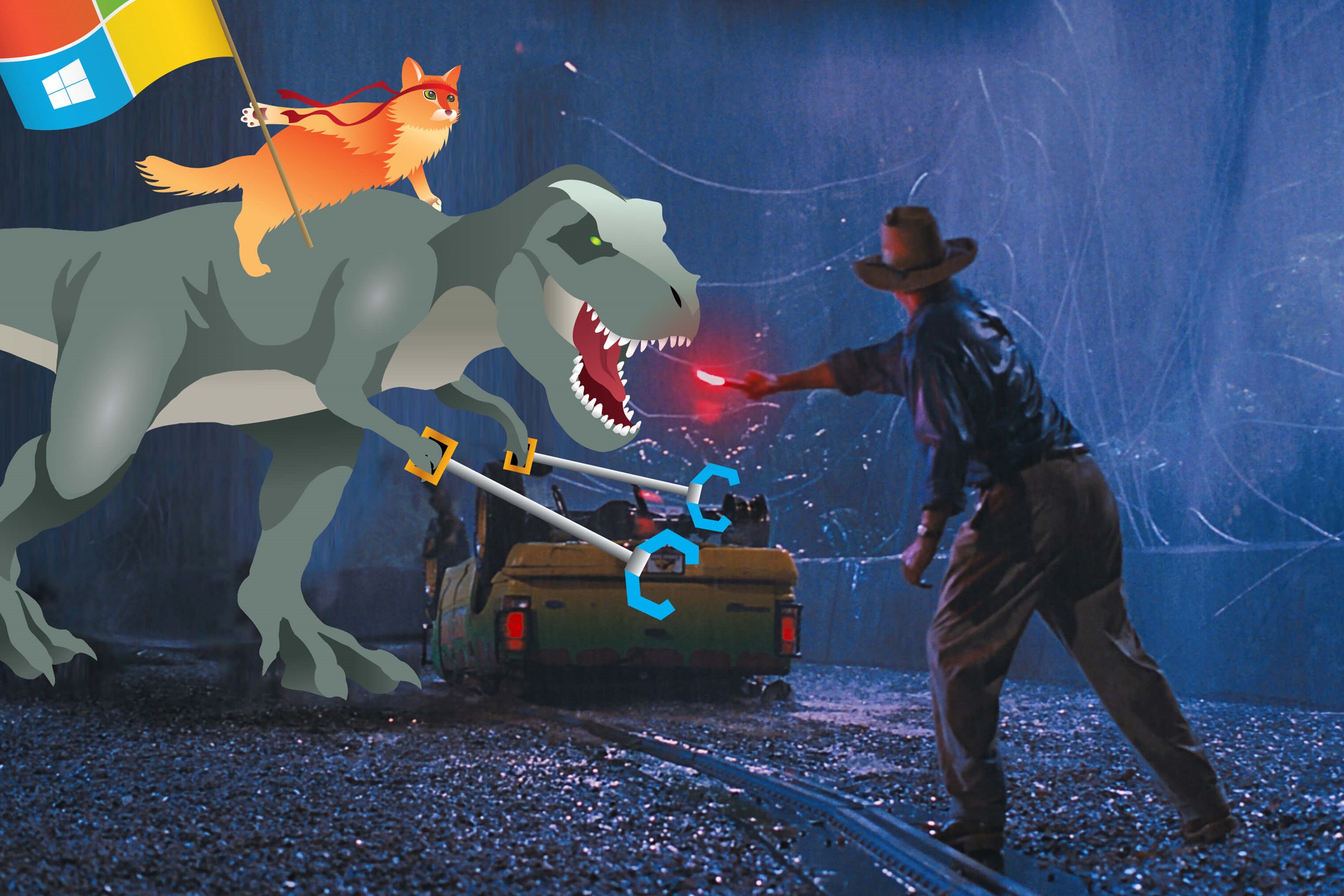 T-Rex, gatto, uomo cowboy, 2736x1824 WQXGA, Desktop