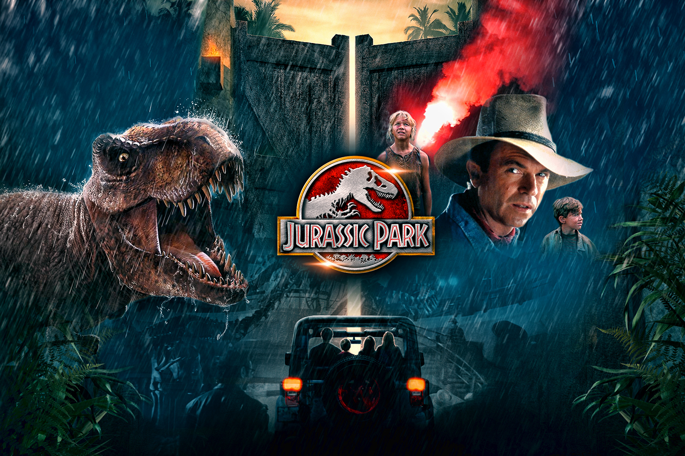 Jurassic Park poster T-Rex jeep, 1400x933 HD, Notebook Gaming
