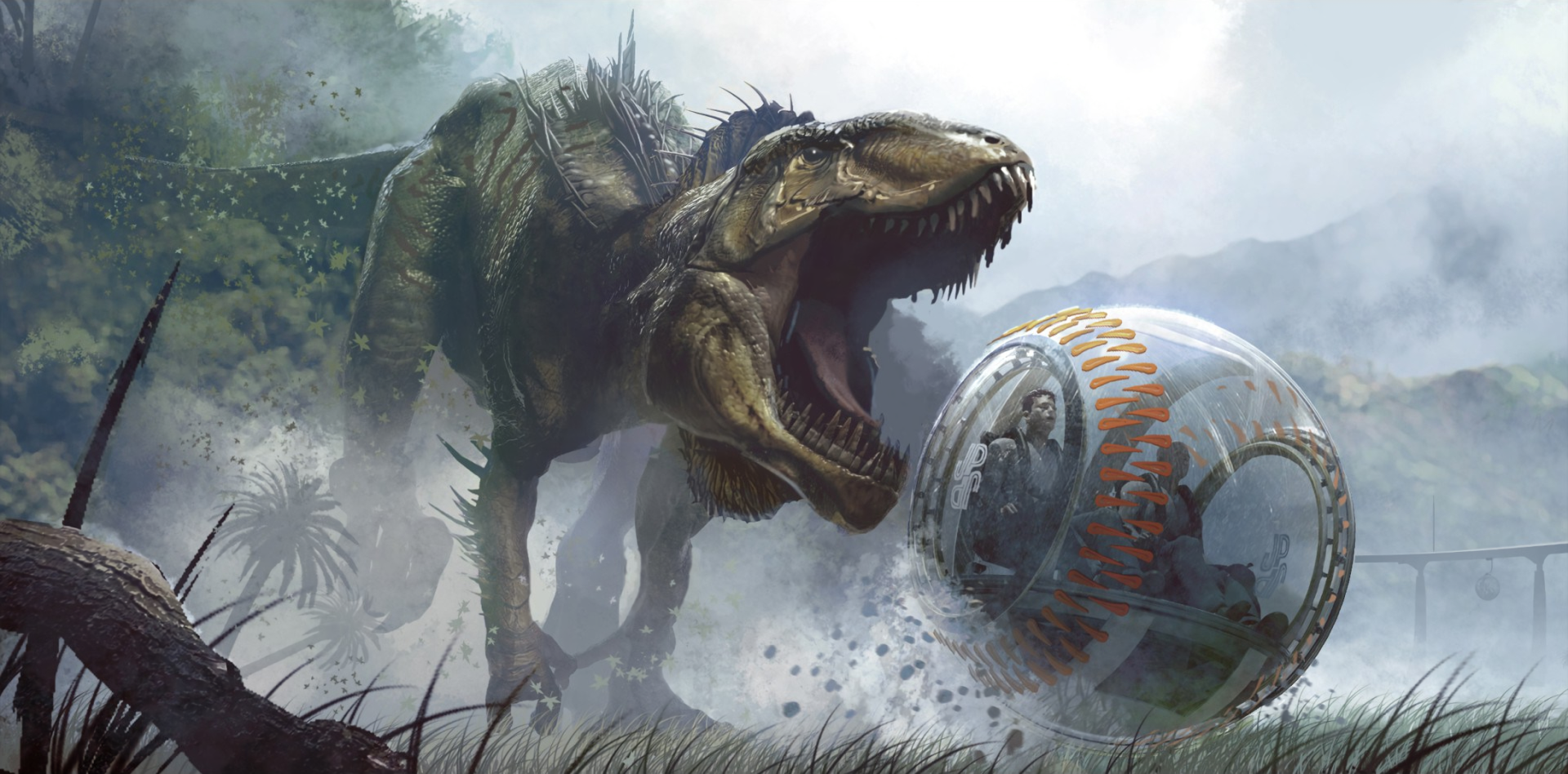 T-Rex attacca sfera gyrosphere, 1920x948 Full HD 1080p, PC