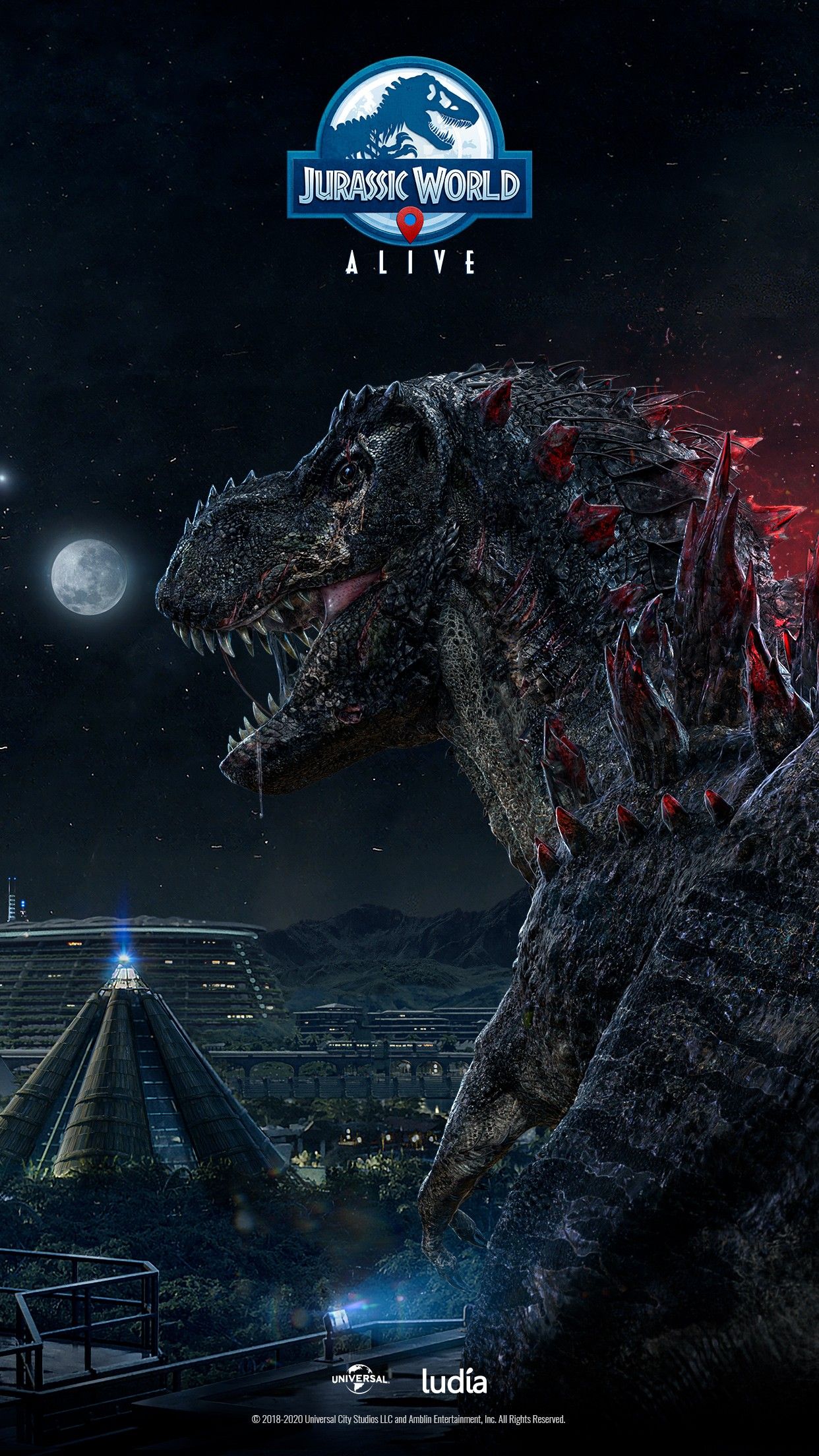Jurassic World Alive dinosauro notte, 1242x2208 Verticale, Telefono