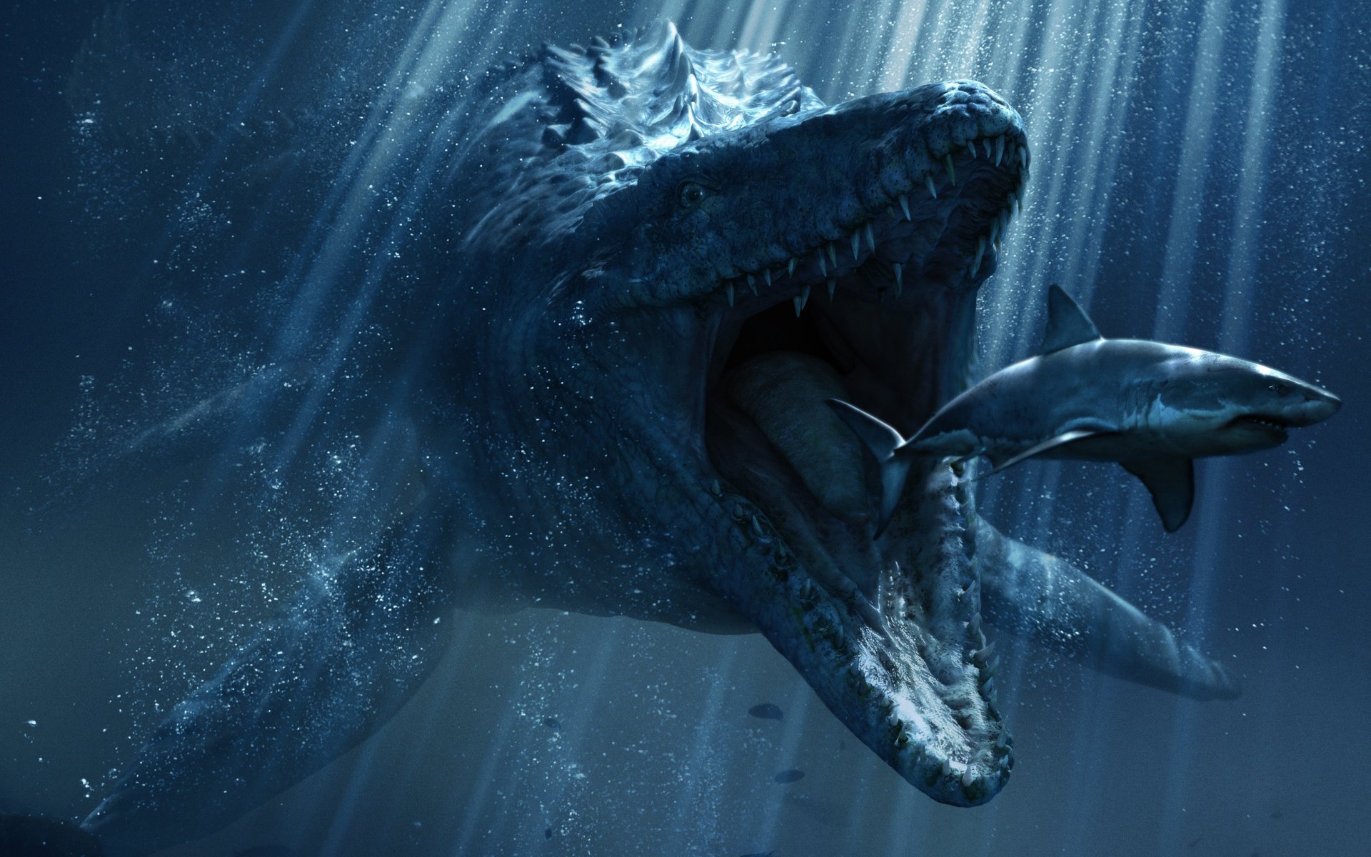 Dinosauro acquatico attacca squalo, 1920x1200 Full HD+, iMac