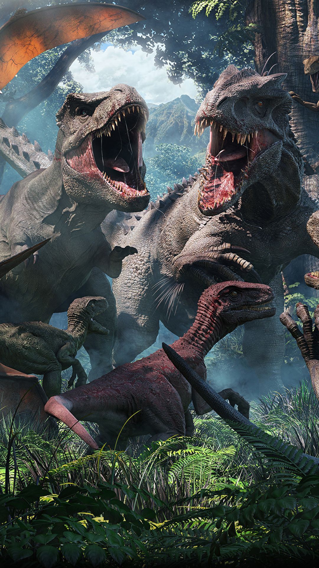 Dinosauri T-Rex e Velociraptor, 1080x1920 Full HD Verticale, Smartphone