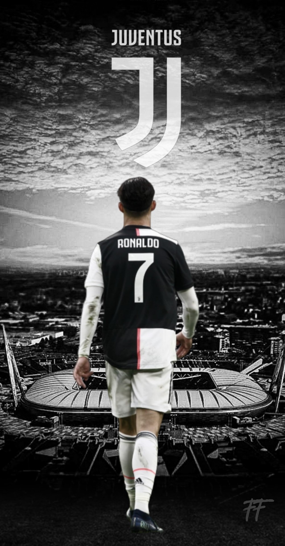 Cristiano Ronaldo Juventus bianco nero, CR7, 1002x1917 Verticale, Telefono