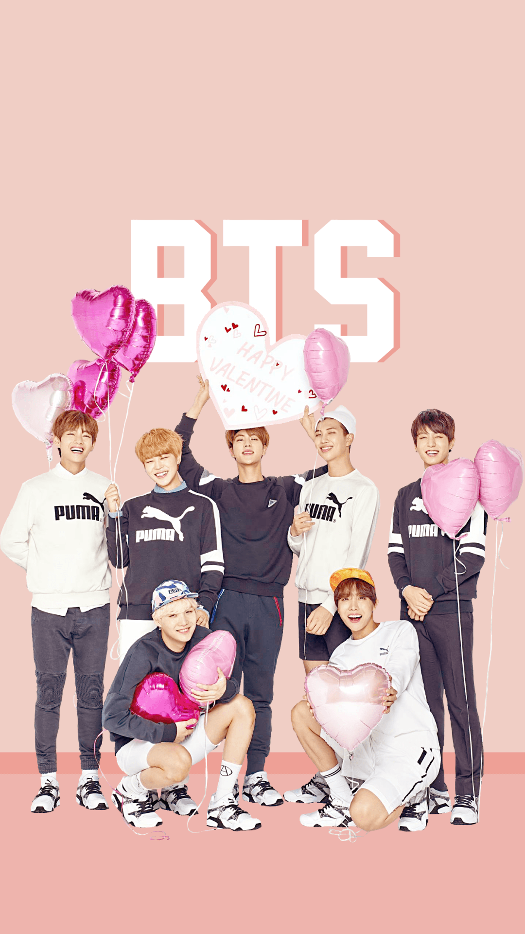 BTS gruppo con palloncini rosa, gruppo K-pop, 1080x1920 Verticale, Telefono