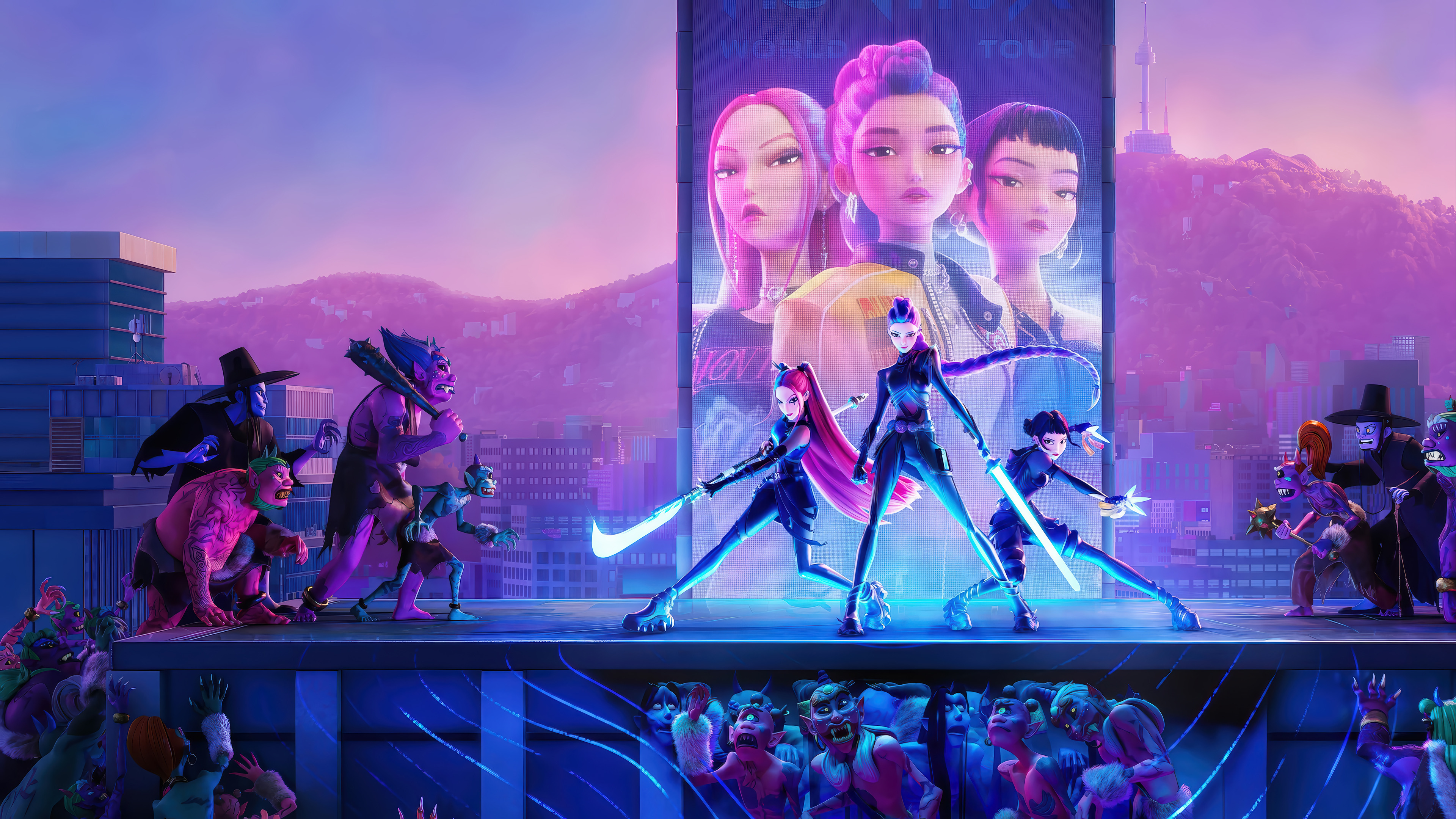 K-pop Demon Hunters scena battaglia, 3840x2160 UHD, PC 4K