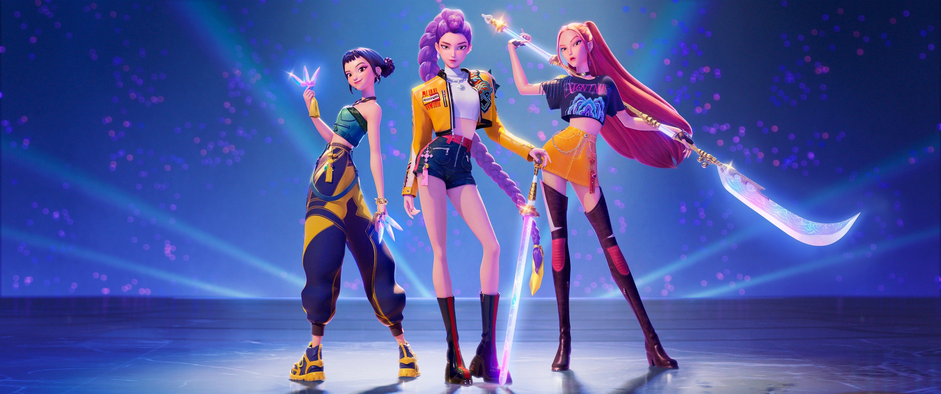 K-pop Demon Hunters gruppo, 3163x1325 Ultrawide, Dual Monitor