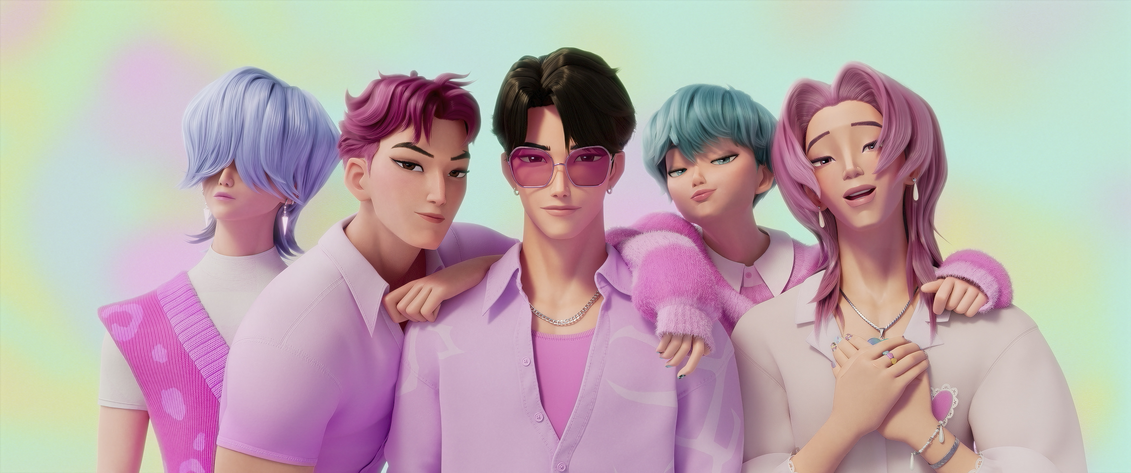 KPop Demon Hunters Saja Boys gruppo, 4298x1800 Ultrawide, Dual Monitor