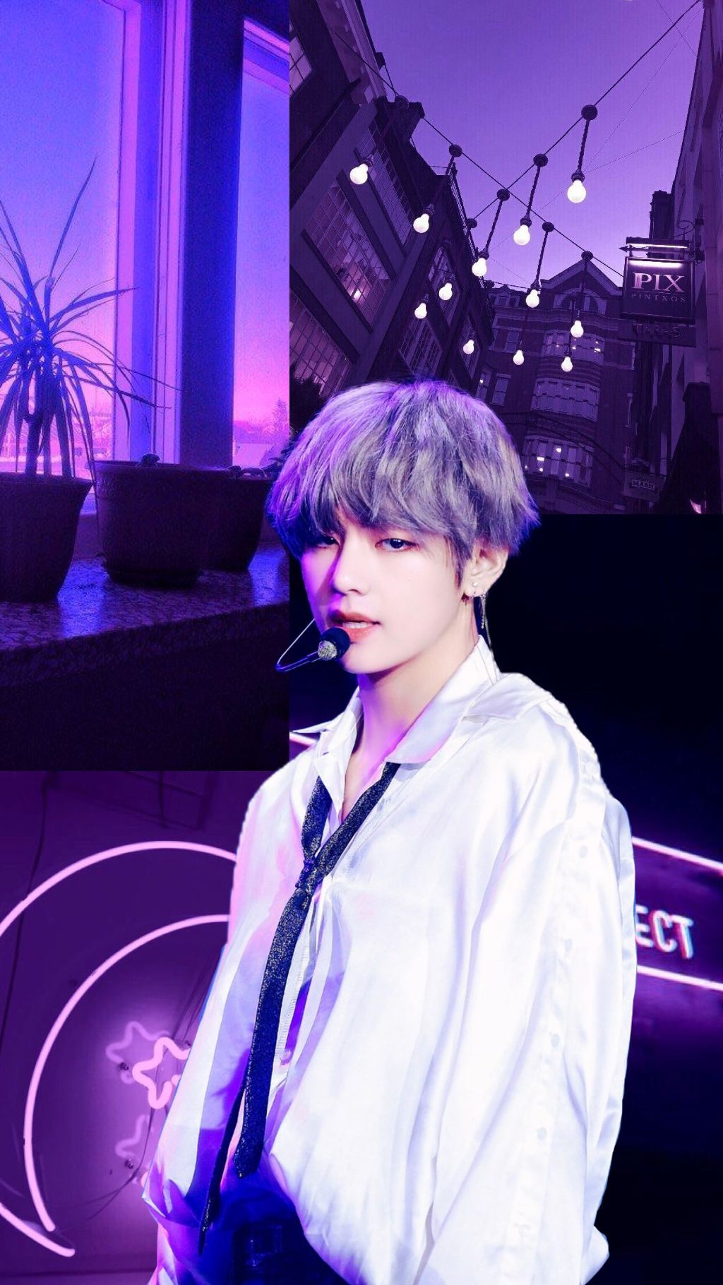 BTS Taehyung neon viola, 1024x1820 Verticale, Telefono