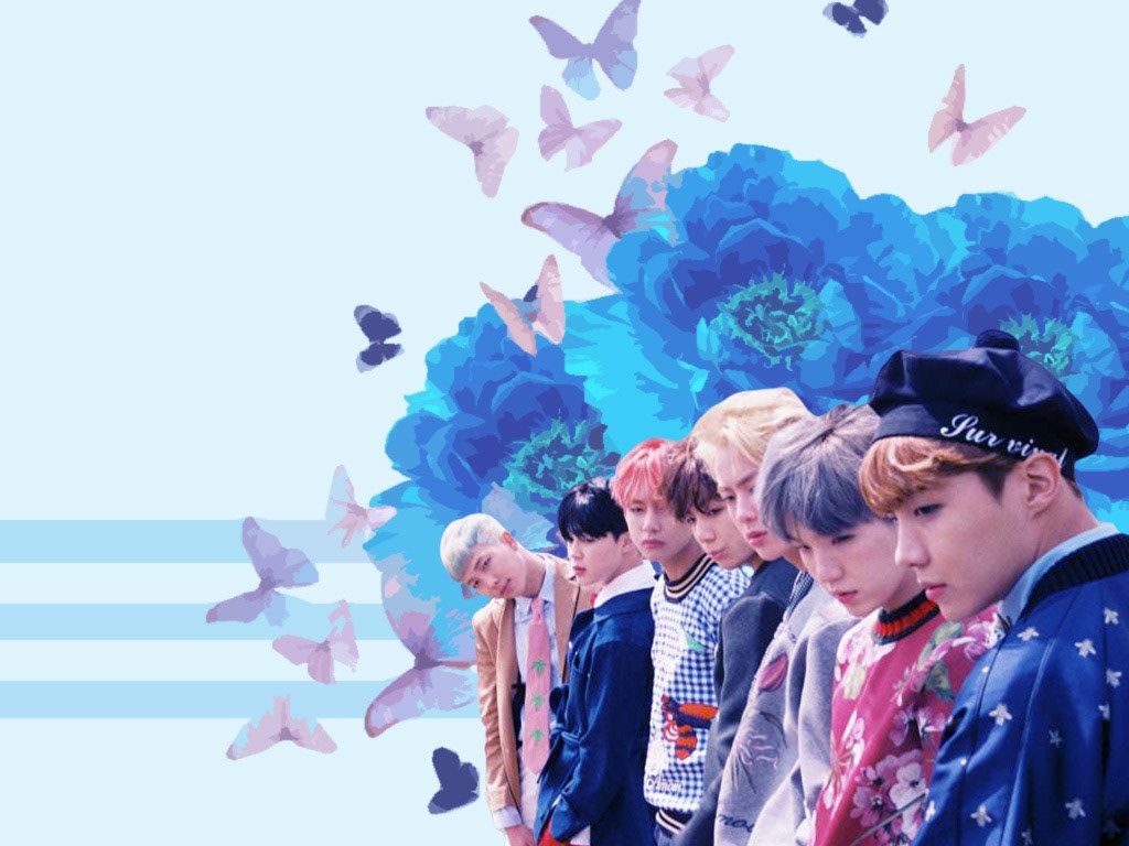 BTS gruppo fiori blu, Bangtan Sonyeondan, 1024x768 HD, Ultrabook
