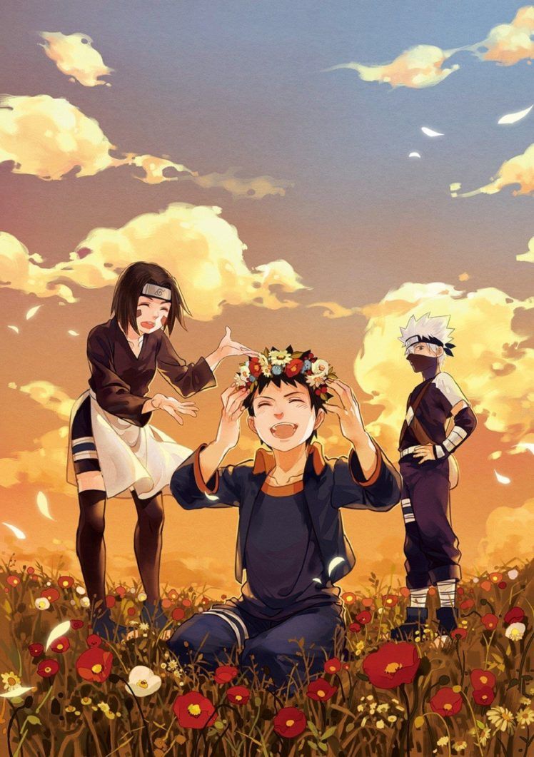 Kakashi, Obito, Rin campo fiori, ninja copiatore, 748x1061 Full HD Verticale, Smartphone