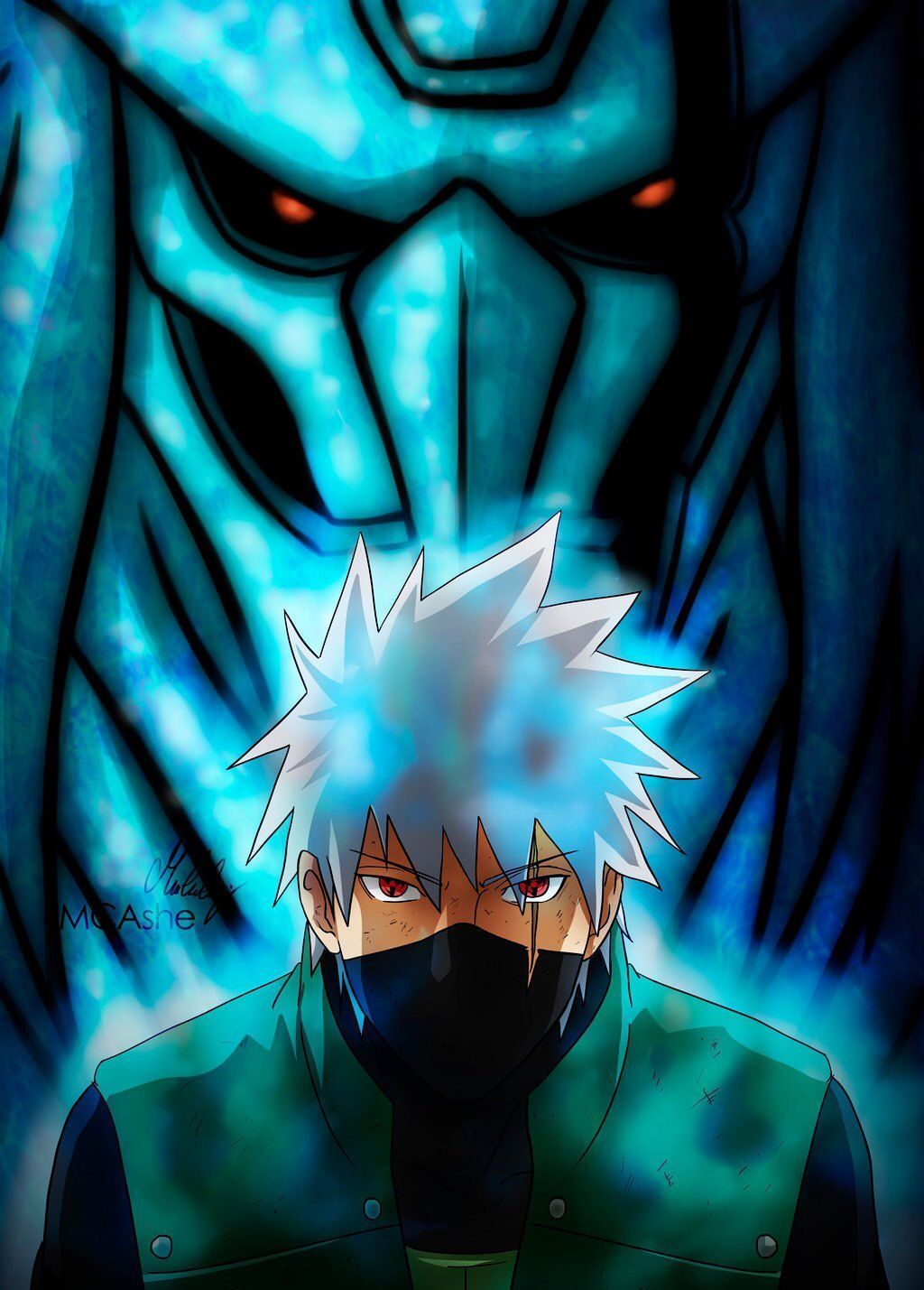 Kakashi Naruto Susanoo blu, Konoha, 1024x1429 Full HD Verticale, iPhone