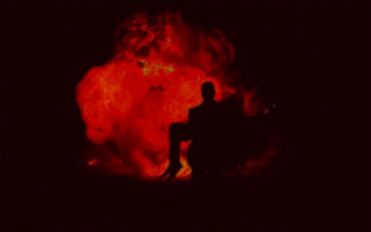 Silhouette seduta esplosione rossa, 1200x750 HD, Desktop