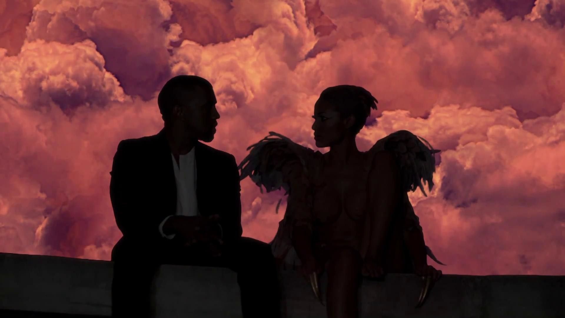 Kanye West Runaway silhouette nuvole, rapper, 1920x1080 1080p, Desktop