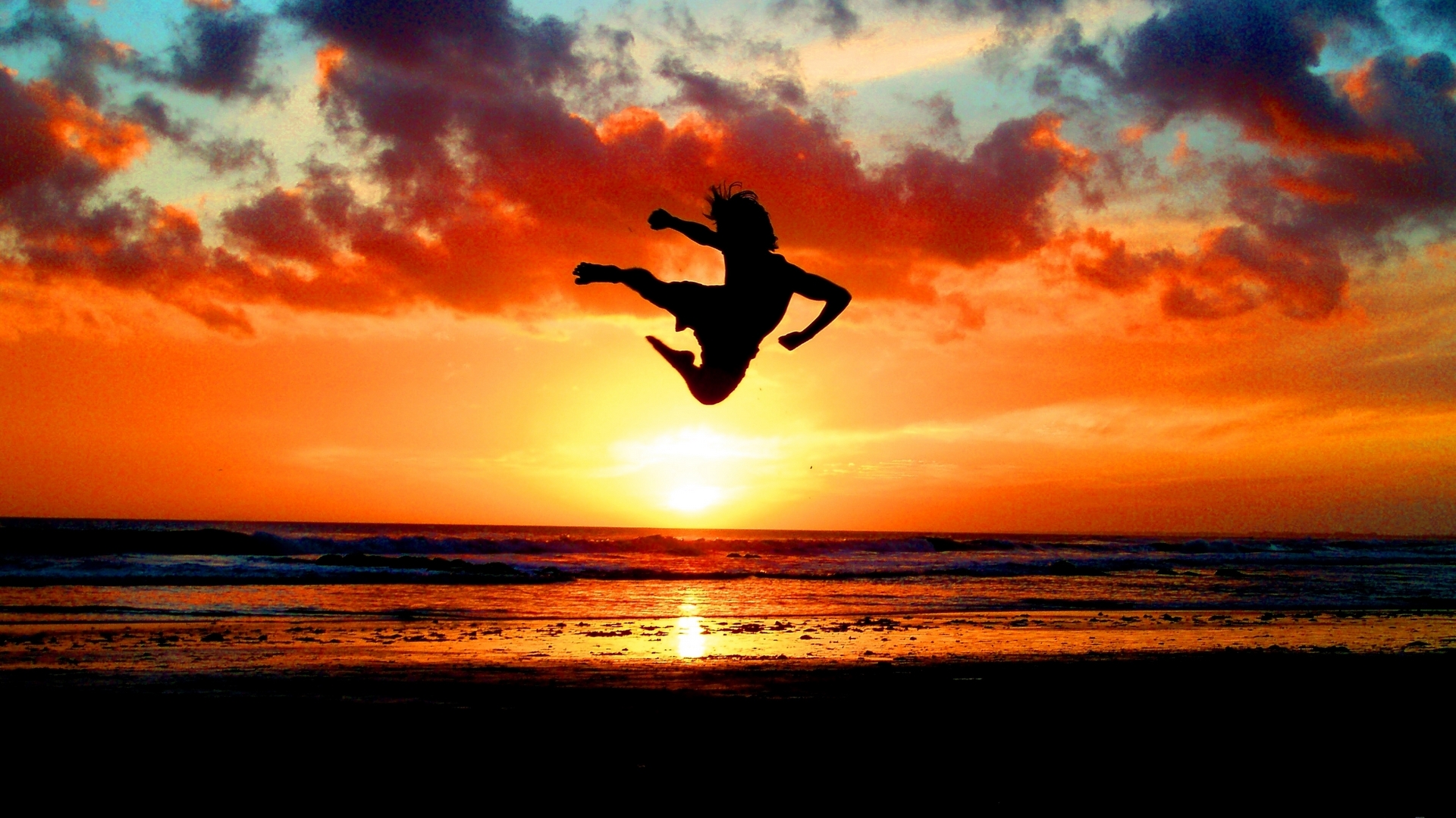 Silhouette calcio karate tramonto, 1920x1080 Full HD, Desktop