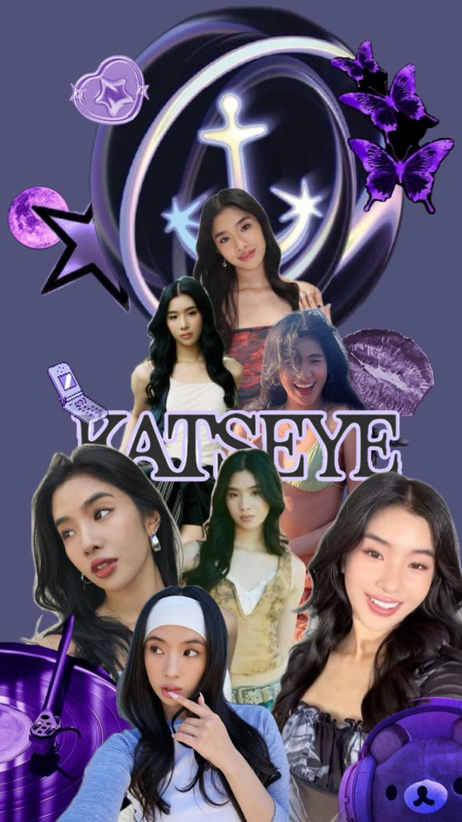 KATSEYE gruppo collage viola, 675x1200 Verticale, Android